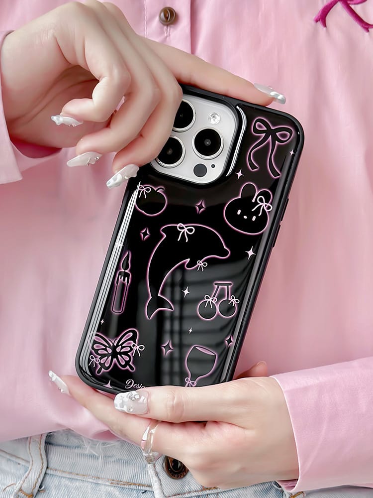 Dolphins and rabbits phone case for Apple iPhone 16 Pro Max showcasing playful animal designs and high-quality epoxy resin material.
