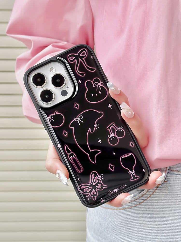 Dolphins and rabbits phone case for Apple iPhone 16 Pro Max showcasing playful animal designs and high-quality epoxy resin material.
